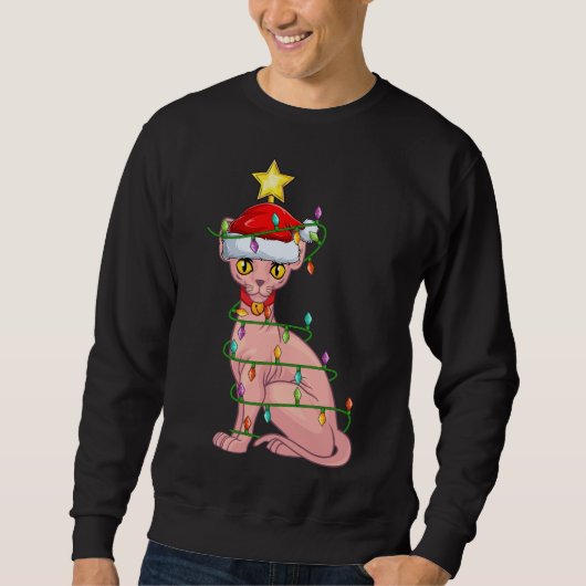 Sphynx Kat Verlichting Kerstboom Bijpassende Sphyn Trui (Voorkant)