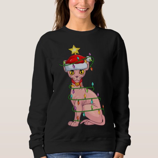 Sphynx Kat Verlichting Kerstboom Bijpassende Sphyn Trui (Voorkant)