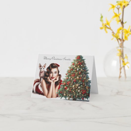 Sphynx Kat Volwassen Kerstkaart Kaart (Gele Bloem)