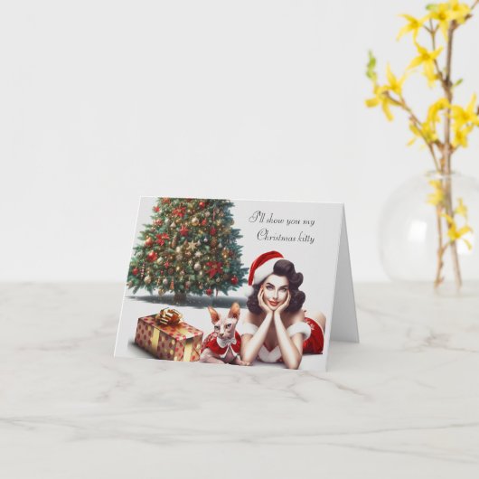 Sphynx Kat Volwassen Kerstkaart Kaart (Gele Bloem)