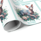 Sphynx Kat  Wit Verjaardag Cadeaupapier (Rol Hoek)