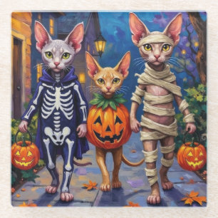 Sphynx katten gaan langs de deuren in Halloween-ko Glazen Onderzetter