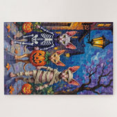 Sphynx katten gaan langs de deuren in Halloween-ko Legpuzzel (Horizontaal)