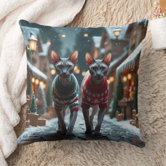 Sphynx Katten Kerst Sneeuw Vakantie Kussen (Deken)