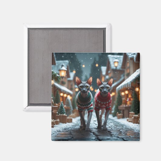 Sphynx Katten Kerst Sneeuw Vakantie Magneet (Voorkant / Achterkant)