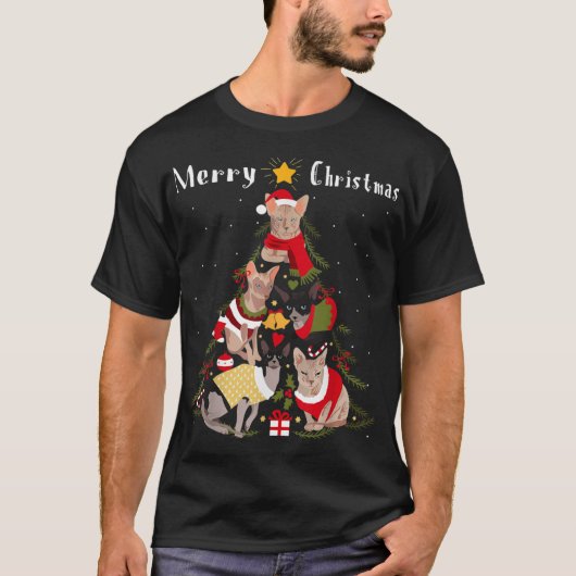 Sphynx-kerstboom met kerstmis t-shirt (Voorkant)