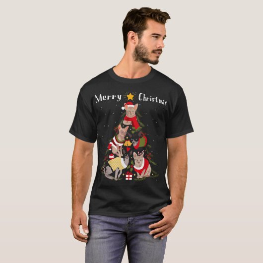 Sphynx-kerstboom met kerstmis t-shirt (Voorkant volledig)