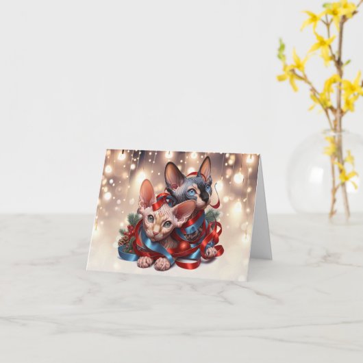 Sphynx Kittens Kerst Kaart (Gele Bloem)