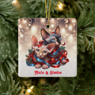 Sphynx Kittens Kerstmis Keramisch Ornament