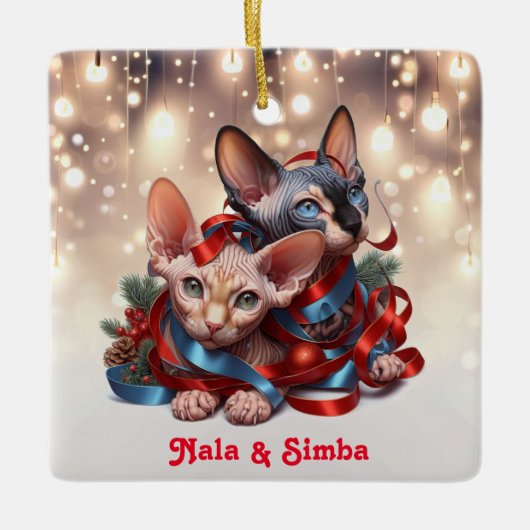 Sphynx Kittens Kerstmis Keramisch Ornament (Voorkant)