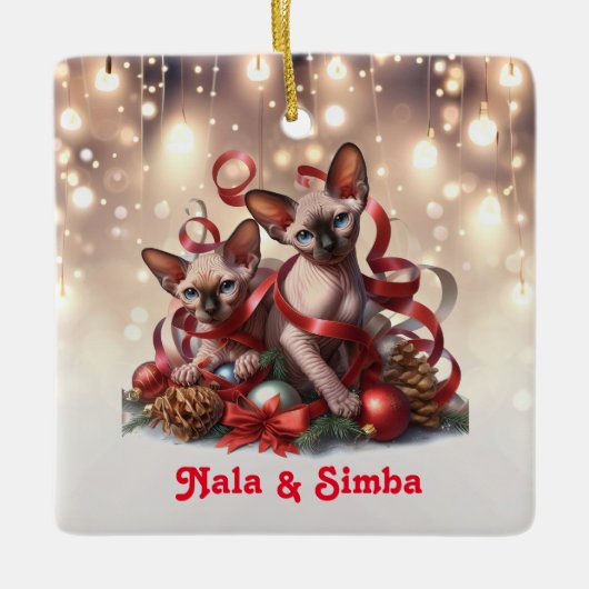 Sphynx Kittens Kerstmis Keramisch Ornament (Voorkant)