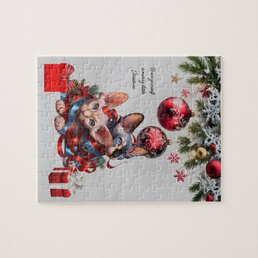 Sphynx-Kittens voor Kerstmis Legpuzzel (Horizontaal)