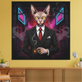 Sphynx Maffia Kat in Neon Noir Stijl Canvas Afdruk (Insitu (Woonkamer))
