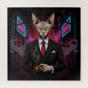 Sphynx Maffia Kat in Neon Noir Stijl Legpuzzel