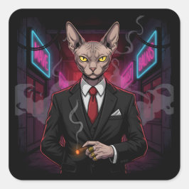 Sphynx Maffia Kat in Neon Noir Stijl Vierkante Sticker
