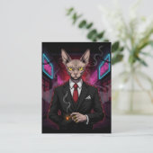 Sphynx Mafia Cat in Neon Noir Style Briefkaart (Staand voorkant)