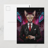 Sphynx Mafia Cat in Neon Noir Style Briefkaart (Voorkant / Achterkant)