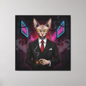 Sphynx Mafia Cat in Neon Noir Style Canvas Afdruk (Voorkant)