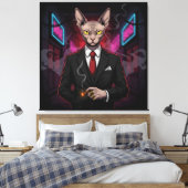 Sphynx Mafia Cat in Neon Noir Style Canvas Afdruk (Insitu (Slaapkamer))