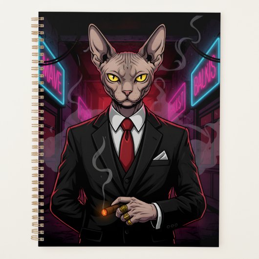 Sphynx Mafia Cat in Neon Noir Style Planner (Voorkant)