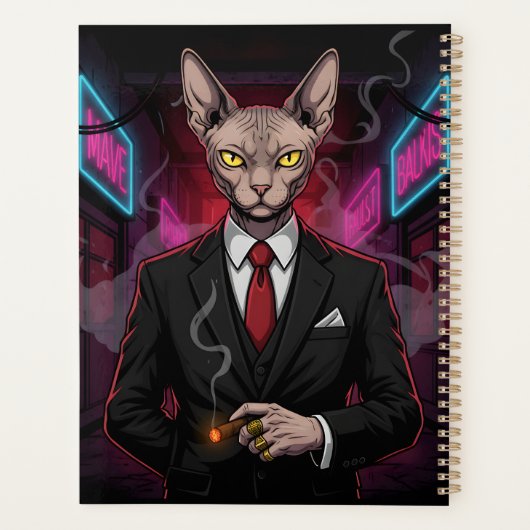 Sphynx Mafia Cat in Neon Noir Style Planner (Achterkant)