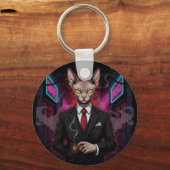 Sphynx Mafia Cat in Neon Noir Style Sleutelhanger (Achterkant)