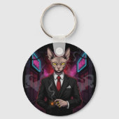 Sphynx Mafia Cat in Neon Noir Style Sleutelhanger (Achterkant)