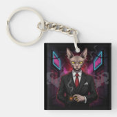 Sphynx Mafia Cat in Neon Noir Style Sleutelhanger (voorkant)