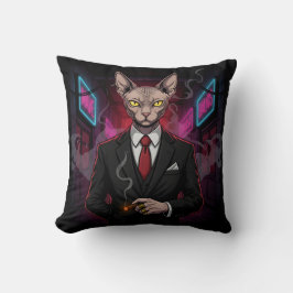 Sphynx Mafia Kat in Neon Noir Stijl Kussen