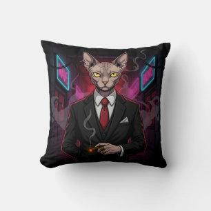 Sphynx Mafia Kat in Neon Noir Stijl Kussen