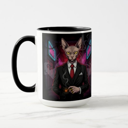 Sphynx Mafia Kat in Neon Noir Stijl Mok (Links)