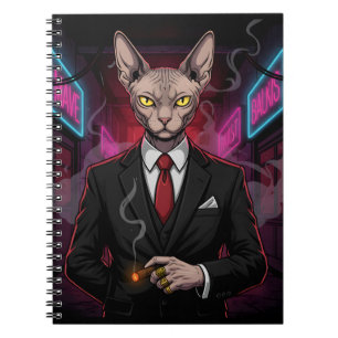 Sphynx Mafia Kat in Neon Noir Stijl Notitieboek