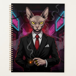 Sphynx Mafia Kat in Neon Noir Stijl Planner