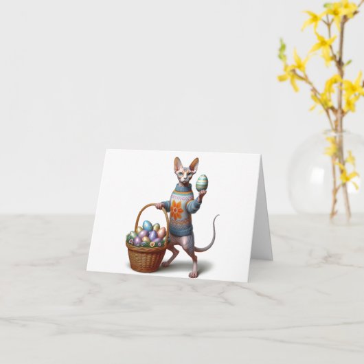 Sphynx Pasen Downloadbare Wenskaart Kaart (Gele Bloem)