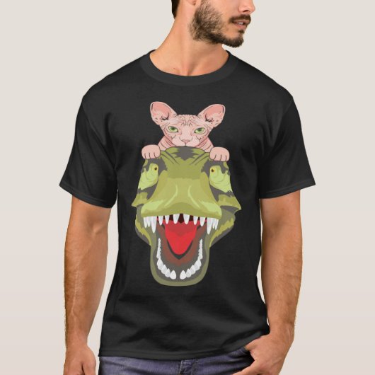Sphynx Riding A T-Rex Dinosaur Hairless Cat Lover T-shirt (Voorkant)