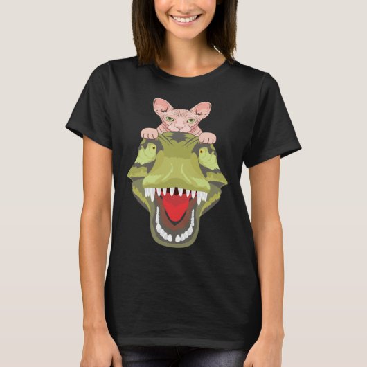 Sphynx Riding A T-Rex Dinosaur Hairless Cat Lover T-shirt (Voorkant)