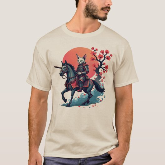 Sphynx Samurai Riding Horse - Cherry Blossom Japan T-shirt (Voorkant)