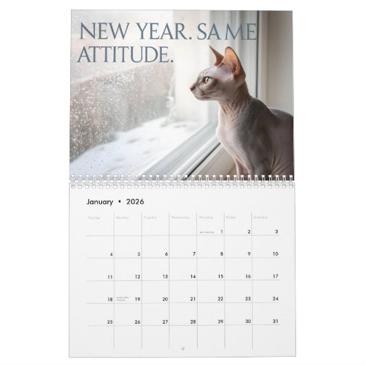 Sphynx Speaks: Editable Monthly Cat Humor Art Kalender (Jan 2026)