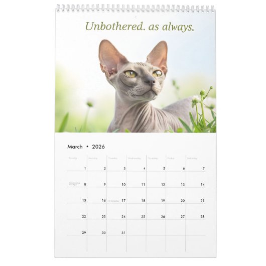 Sphynx Speaks: Editable Monthly Cat Humor Art Kalender (Mar 2026)