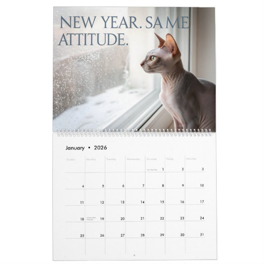 Sphynx Speaks: Editable Monthly Cat Humor Art Kalender (Jan 2026)