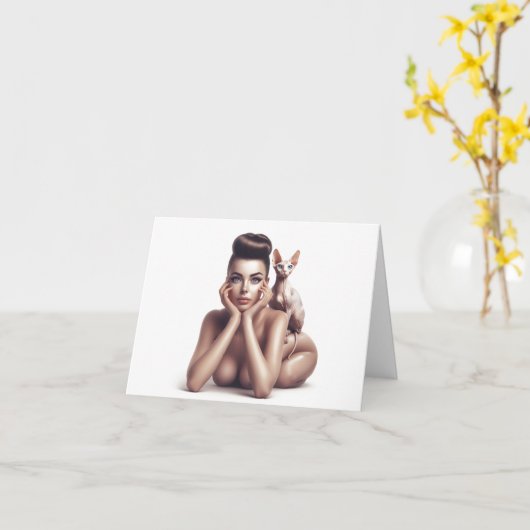 Sphynx volwassene kerstkaart met kale Sphynx Kaart (Gele Bloem)