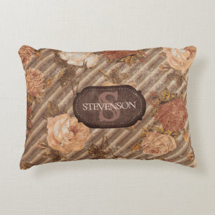  Spice Copper Roos   Rustiek bloemenmonogram Accent Kussen