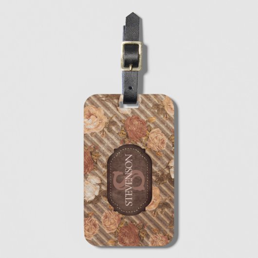  Spice Copper Roos | Rustiek bloemenmonogram Bagagelabel (Voorkant (verticaal))