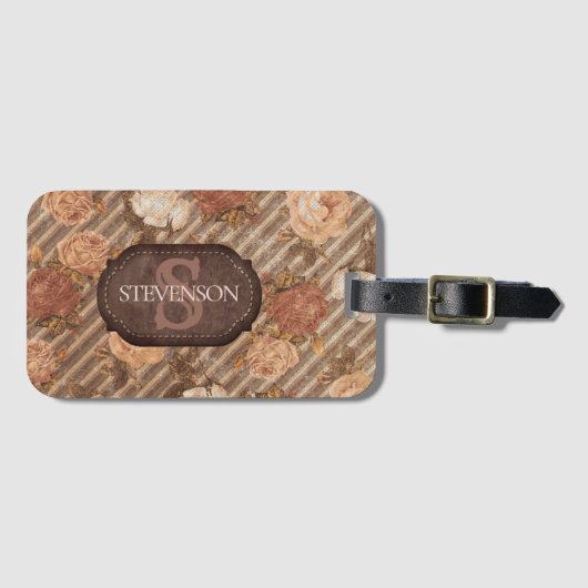 Spice Copper Roos | Rustiek bloemenmonogram Bagagelabel (Voorkant (horizontaal))