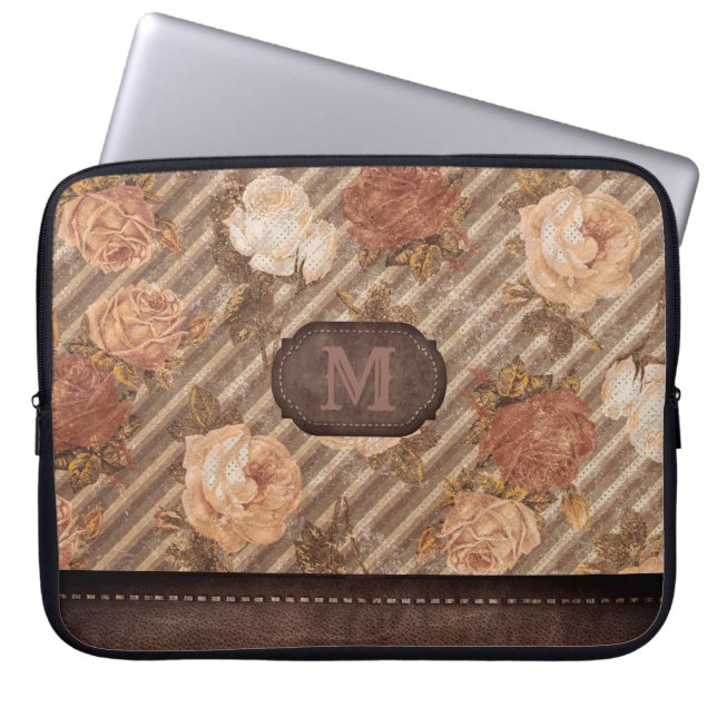  Spice Copper Roos | Rustiek bloemenmonogram Laptop Sleeve (Voorkant)