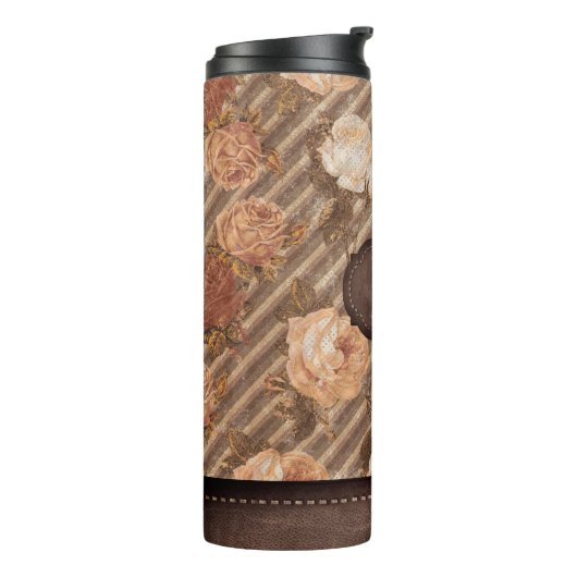  Spice Copper Roos | Rustiek bloemenmonogram Thermosbeker (Gedraaid links)