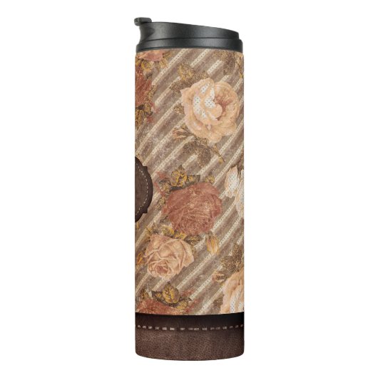  Spice Copper Roos | Rustiek bloemenmonogram Thermosbeker (Geroteerd rechts)