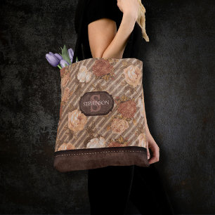 Spice Copper Roos Rustiek bloemenmonogram Tote Bag