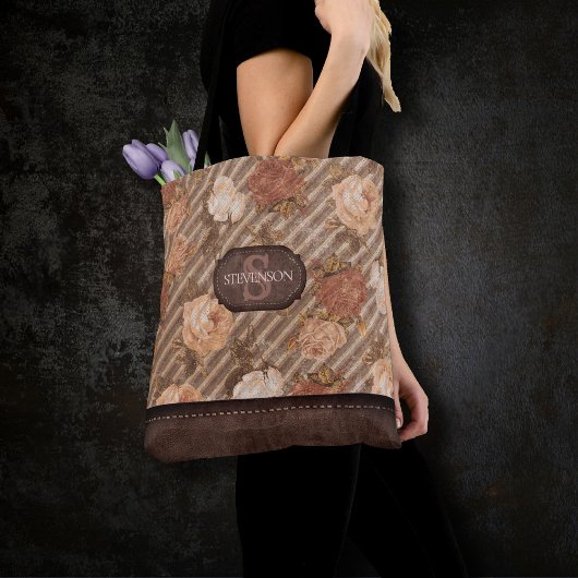 Spice Copper Roos | Rustiek bloemenmonogram Tote Bag