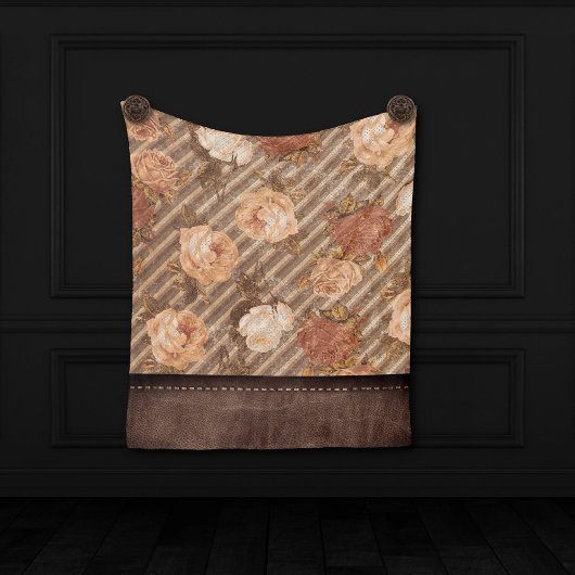 Spice Copper Roos | Rustiek kunstleer Fleece Deken